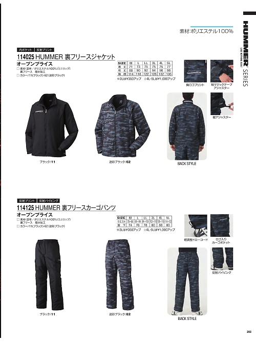 114025 HUMMER裏フリースジャケットのカタログページにジャンプします
