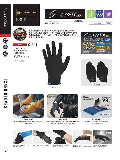 G201 消臭インナー手袋5双組のカタログページにジャンプします