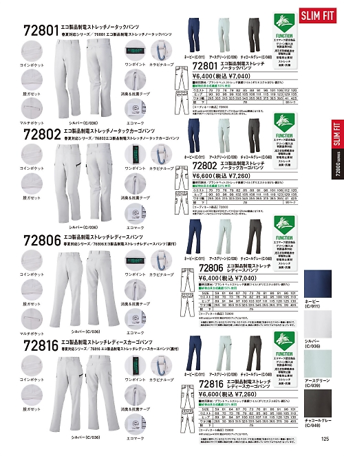 72816 エコ制電レディースカーゴパンツのカタログページにジャンプします