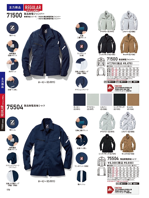 71500 製品制電ジャンパーのカタログページにジャンプします