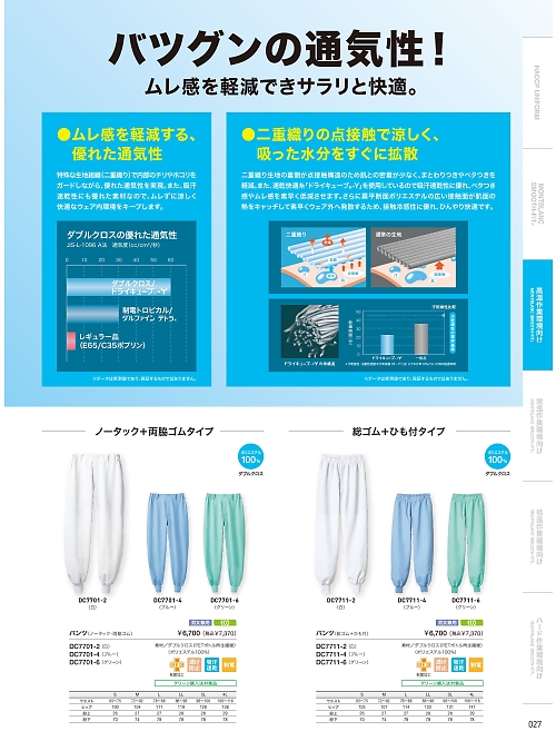DC7701-4 兼用ノータックパンツ(ブルー)のカタログページにジャンプします