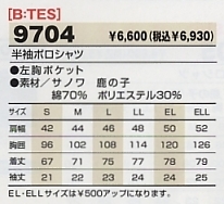 9704 半袖ポロシャツ(13廃番)のサイズ画像