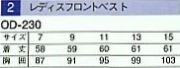 OD230 レディスフロントベスト16廃番のサイズ画像