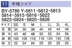 Y5814 半袖シャツ(17廃番)のサイズ画像