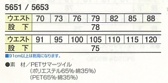 5653 カーゴパンツのサイズ画像