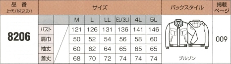 8206 ジャケット(13廃番)のサイズ画像