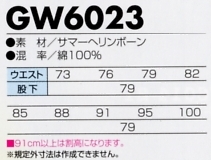 GW6023 カーゴパンツ(14廃番)のサイズ画像