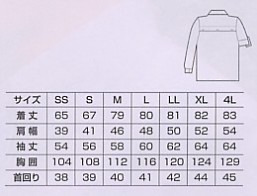 BC796 長袖ペアシャツ(サックス)のサイズ画像
