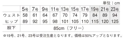 AR5608R パンツのサイズ画像