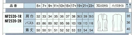 NF2520 ベスト(12廃番)のサイズ画像