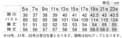 YT4907 ジャケット(16廃番)のサイズ画像