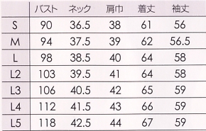 VS01-L3L4L5 スマートベーシックブラウス廃番のサイズ画像