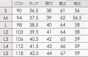 VS03-L3L4L5 スクエアブラウス(廃番)のサイズ画像