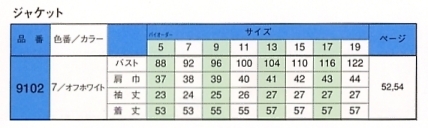 9102 オーバーブラウス(14廃番)のサイズ画像