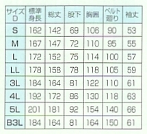 3710 ツナギ(モスグリーン)のサイズ画像