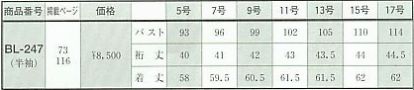 BL247 半袖ブウウスのサイズ画像