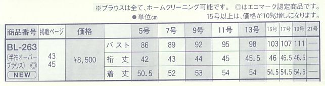 BL263 半袖オーバーブラウスのサイズ画像