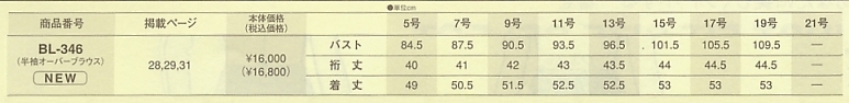 BL346 オーバーブラウス(12廃番)のサイズ画像