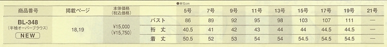 BL348 オーバーブラウス(10廃番)のサイズ画像