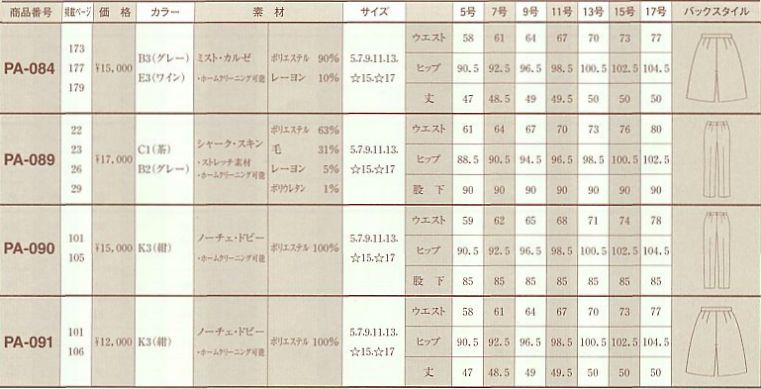 PA084 ラツプキュロットのサイズ画像