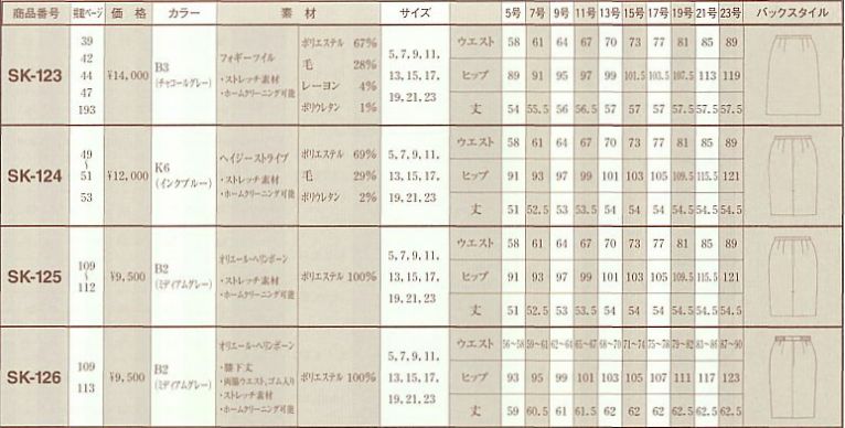 SK123 スカートのサイズ画像