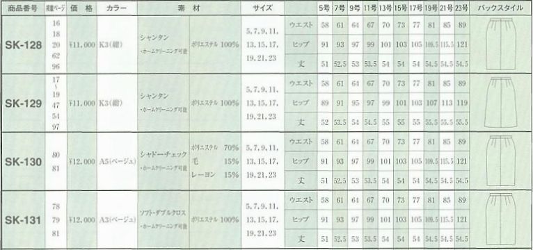 SK129 スカートのサイズ画像