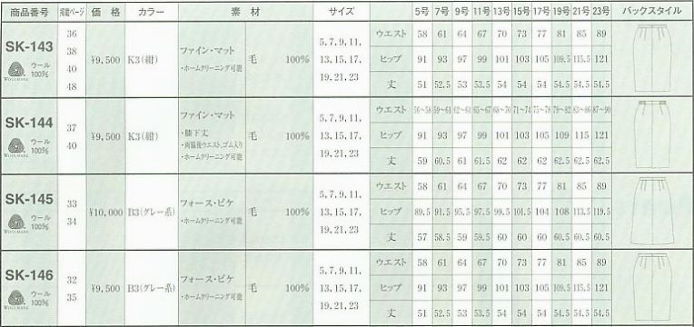 SK145 スカートのサイズ画像