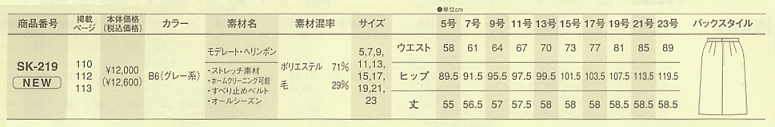 SK219 スカート(09廃番)のサイズ画像