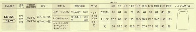 SK223 スカート(13廃番)のサイズ画像