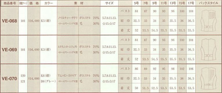 VE068 ベスト(事務服)のサイズ画像