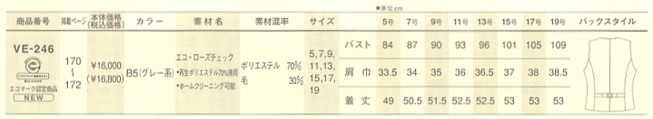 VE246 ベスト(13廃番)のサイズ画像