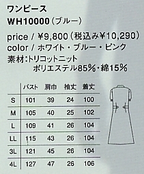 WH10000 ワンピース(廃番)のサイズ画像