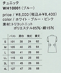 WH10001 チュニック(廃番)のサイズ画像