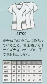 21700TEAV チェロキー･上着(半袖)のサイズ画像
