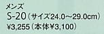 S-20 ドクターシューズのサイズ画像