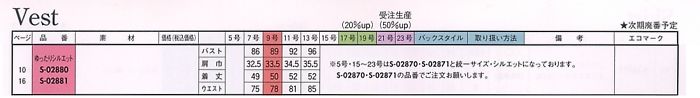 S02880 ベスト(事務服)(廃番)のサイズ画像