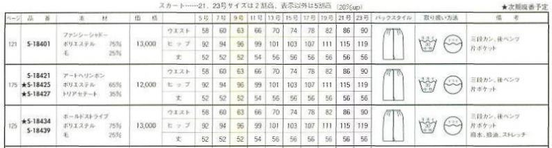 S18401 スカートのサイズ画像