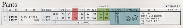 S59301 パンツ(ネイビー)(12廃番)のサイズ画像