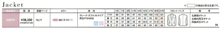 T82571 ジャケット(G0076)ネイビーのサイズ画像