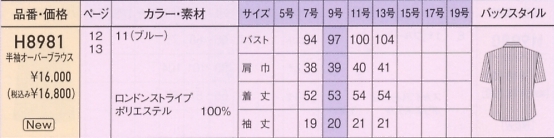 H8981 オーバーブラウス(12廃番)のサイズ画像