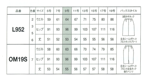 OM19S スカートのサイズ画像