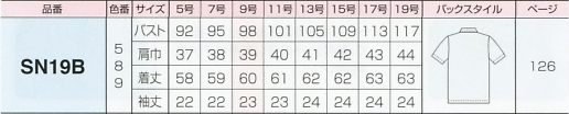 SN19B 半袖ブラウス(13廃番)のサイズ画像