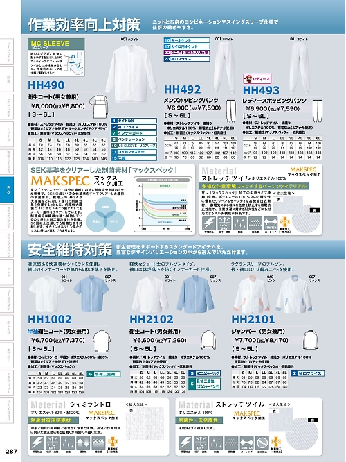 アイトス ＨｅｒｏｓＵｎｉｆｏｒｍ,HH490,衛生コート(男女兼用)の写真は2024-25最新のオンラインカタログの287ページに掲載されています。