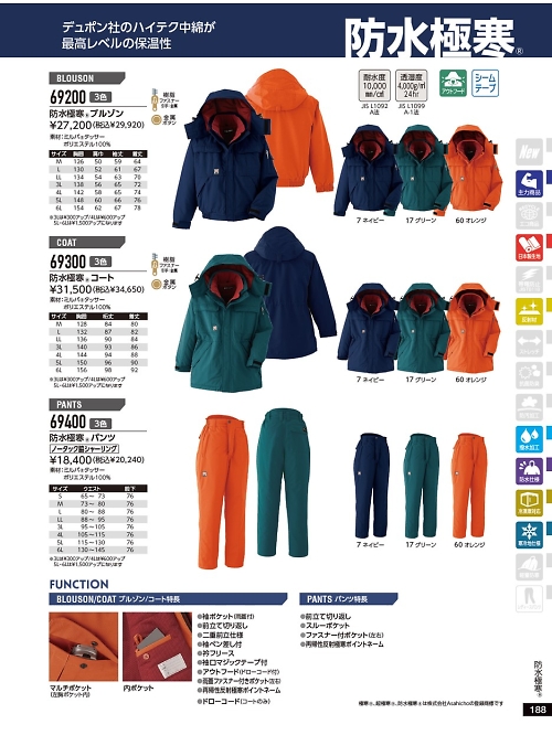 アサヒチョウ ASAHICHO WORKWEAR,69300,防水極寒コートの写真は2021-22最新カタログ188ページに掲載されています。