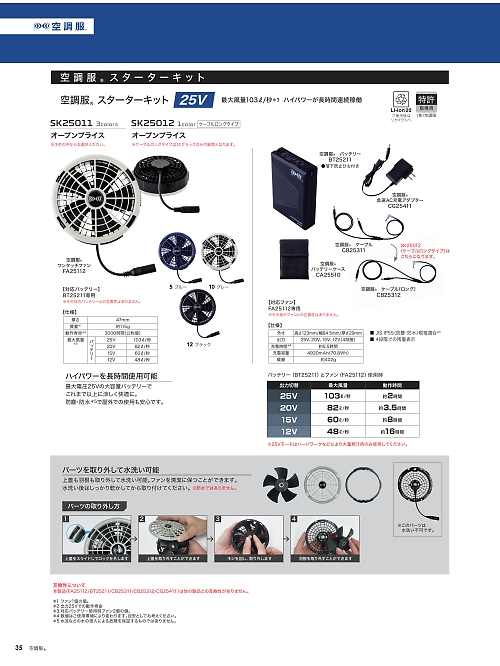 SK25011 空調服スターターキット25Vのカタログページにジャンプします