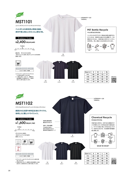 MST1102 リサイクルポリエステルTシャツ(ケミカルリサイクル)のカタログページにジャンプします