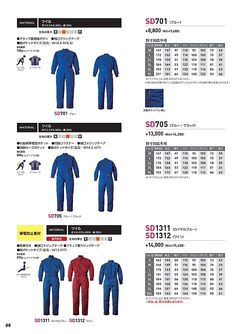 日の丸繊維 ＳｕｎＤｉｓｋ,SD705,ツナギ(ブルー)の写真は2024最新カタログ88ページに掲載されています。