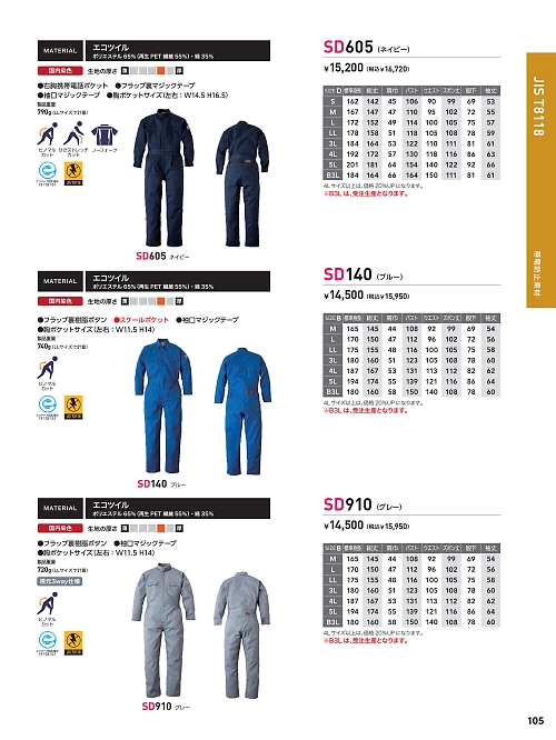 日の丸繊維 ＳｕｎＤｉｓｋ,SD605,ツナギ(ネイビー)の写真は2024最新カタログ105ページに掲載されています。