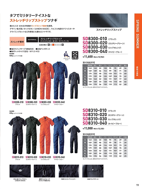 SD8310-040 半袖ストレッチツナギのカタログページにジャンプします