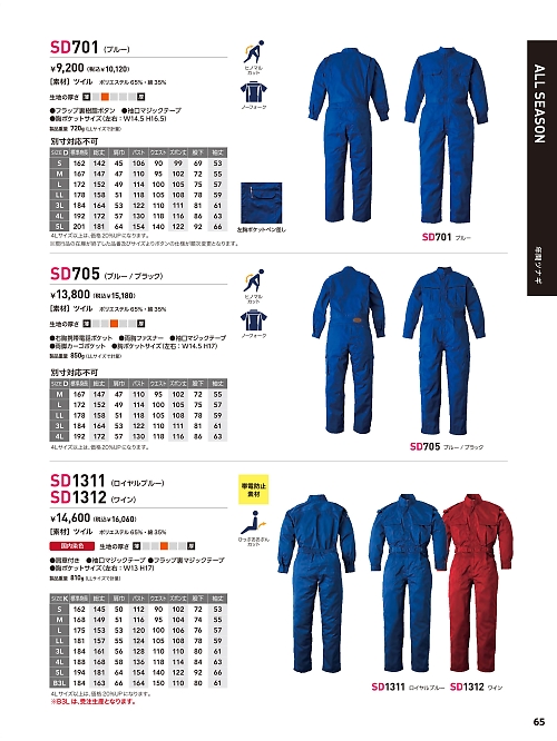 SD701 ツナギ(ブルー)のカタログページにジャンプします
